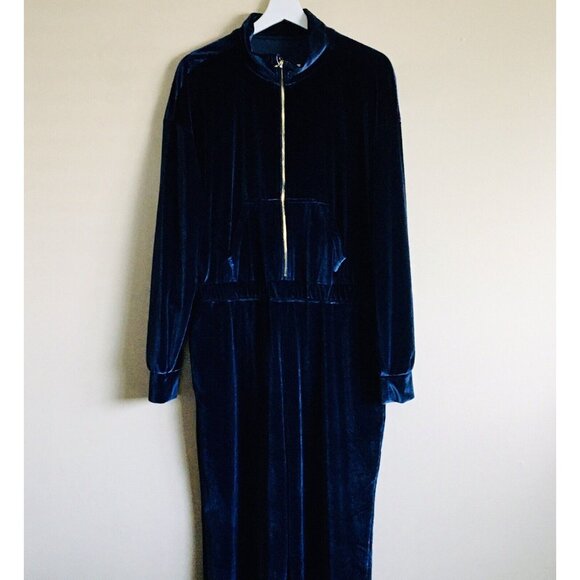 Fabletics Velour Zip Up Wide Leg Jumpsuit Deep Navy NEW Size XXL 14-16 - Picture 4 of 10